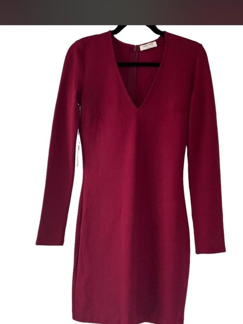 Babaton Burgundy V-Neck Long Sleeve Dress with Pockets Size 4 NWT